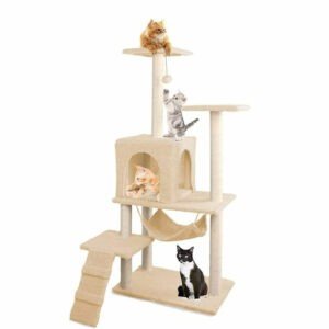 Cat Tree Tower Cat Climbing Stand,55-Inch Multi-Level Scratching Posts Stand Kittens Pet Play House,Cat Tower Playground with Ball Toys,Covered Scrapers and Hammocks
