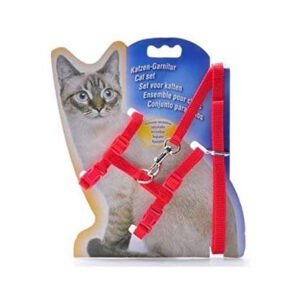 Adjustable Nylon Pet Cat Puppy Harness with Lead Leash Strap Belt Safety Rope – Red