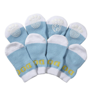 Pet Socks W/Rubberized Soles, Large, Blue & White